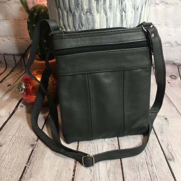Gray leather functional pocket crossbody - Picture 4 of 9